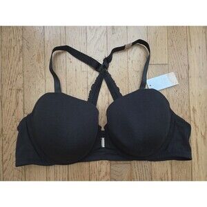 NEW Cacique Lane Bryant Cotton Lightly Lined T-Shirt Front Close Bra 46C Black